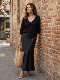 Women's Knit Layer Set | Bias Cut Satin Fall Skirt Alternate