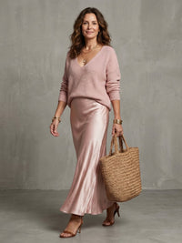 Women's Knit Layer Set | Bias Cut Satin Fall Skirt Hero