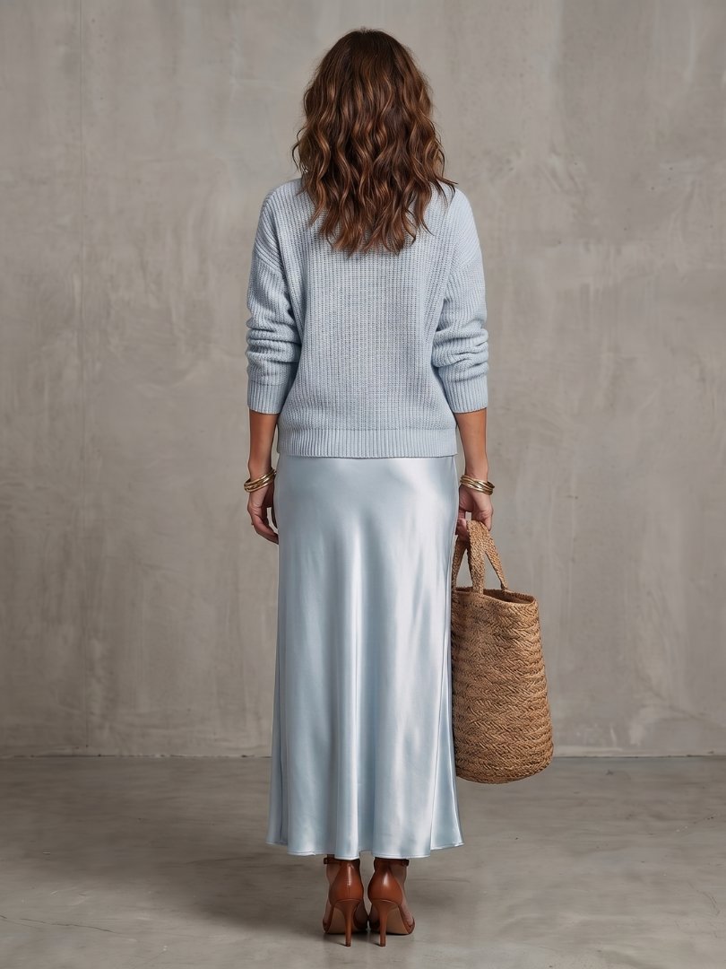Women's Knit Layer Set | Bias Cut Satin Fall Skirt View 14