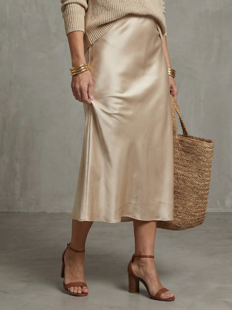 Women's Knit Layer Set | Bias Cut Satin Fall Skirt View 18