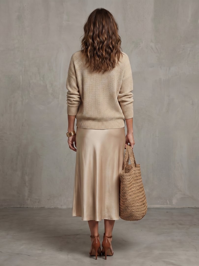 Women's Knit Layer Set | Bias Cut Satin Fall Skirt View 19
