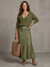 Women's Knit Layer Set | Bias Cut Satin Fall Skirt View 23