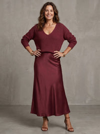Women's Knit Layer Set | Bias Cut Satin Fall Skirt View 25