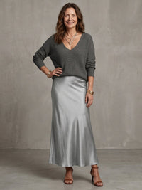Women's Knit Layer Set | Bias Cut Satin Fall Skirt View 27