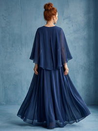 Women's Layered Sleeve Midi Dress with Drape Waist Back
