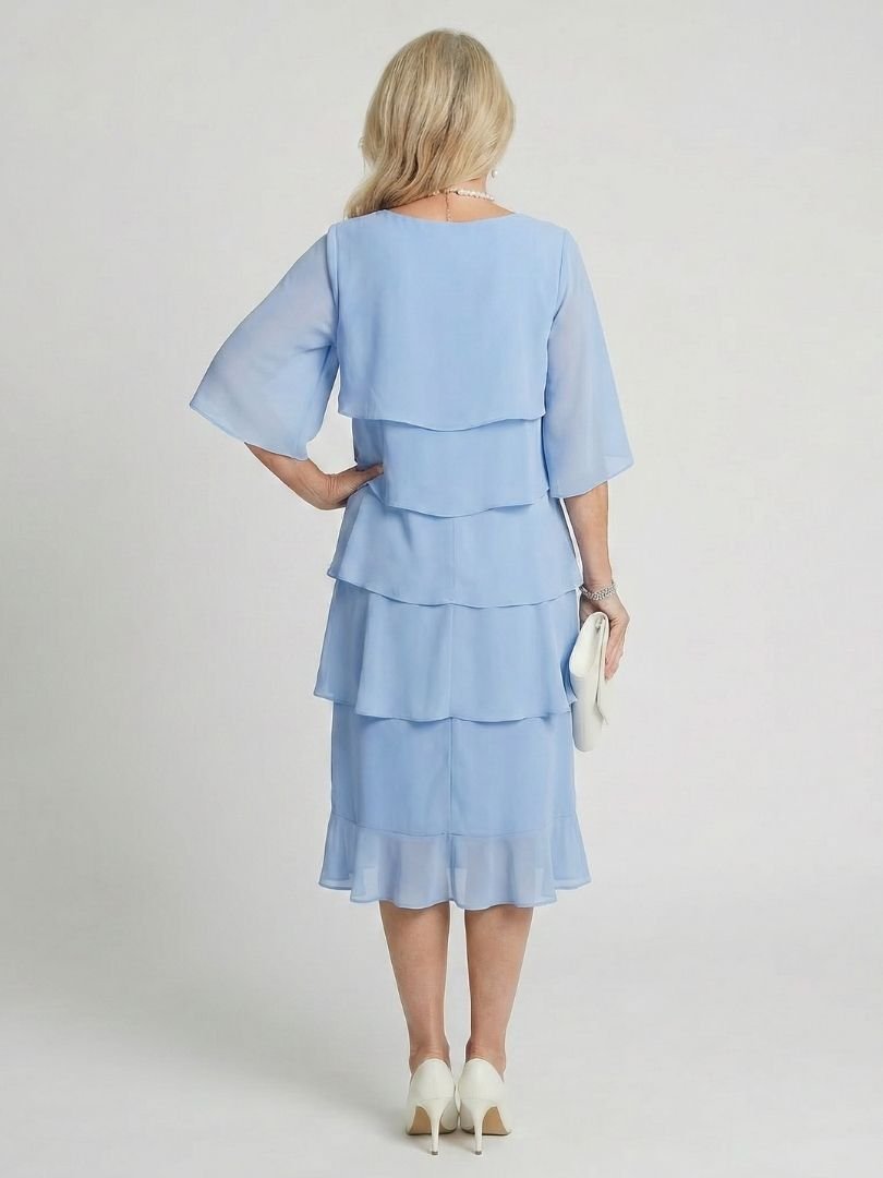 Women's Layered Tier Midi Dress with Short Sleeves Alternate