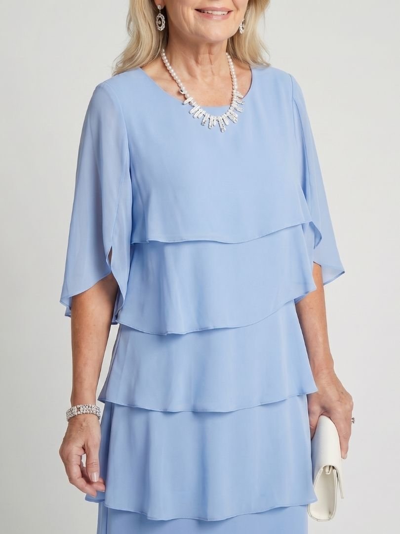 Women's Layered Tier Midi Dress with Short Sleeves Angle