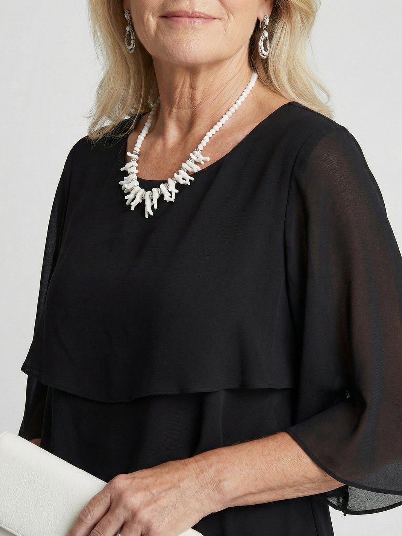 Women's Layered Tier Midi Dress with Short Sleeves Detail