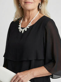 Women's Layered Tier Midi Dress with Short Sleeves Detail
