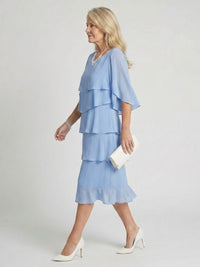 Women's Layered Tier Midi Dress with Short Sleeves Full