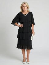 Women's Layered Tier Midi Dress with Short Sleeves