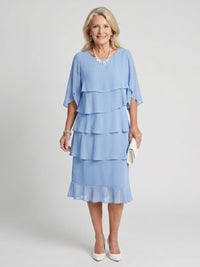 Women's Layered Tier Midi Dress with Short Sleeves Lifestyle