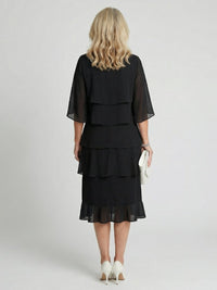 Women's Layered Tier Midi Dress with Short Sleeves Side