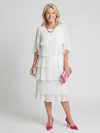 Women's Layered Tier Midi Dress with Short Sleeves View 12