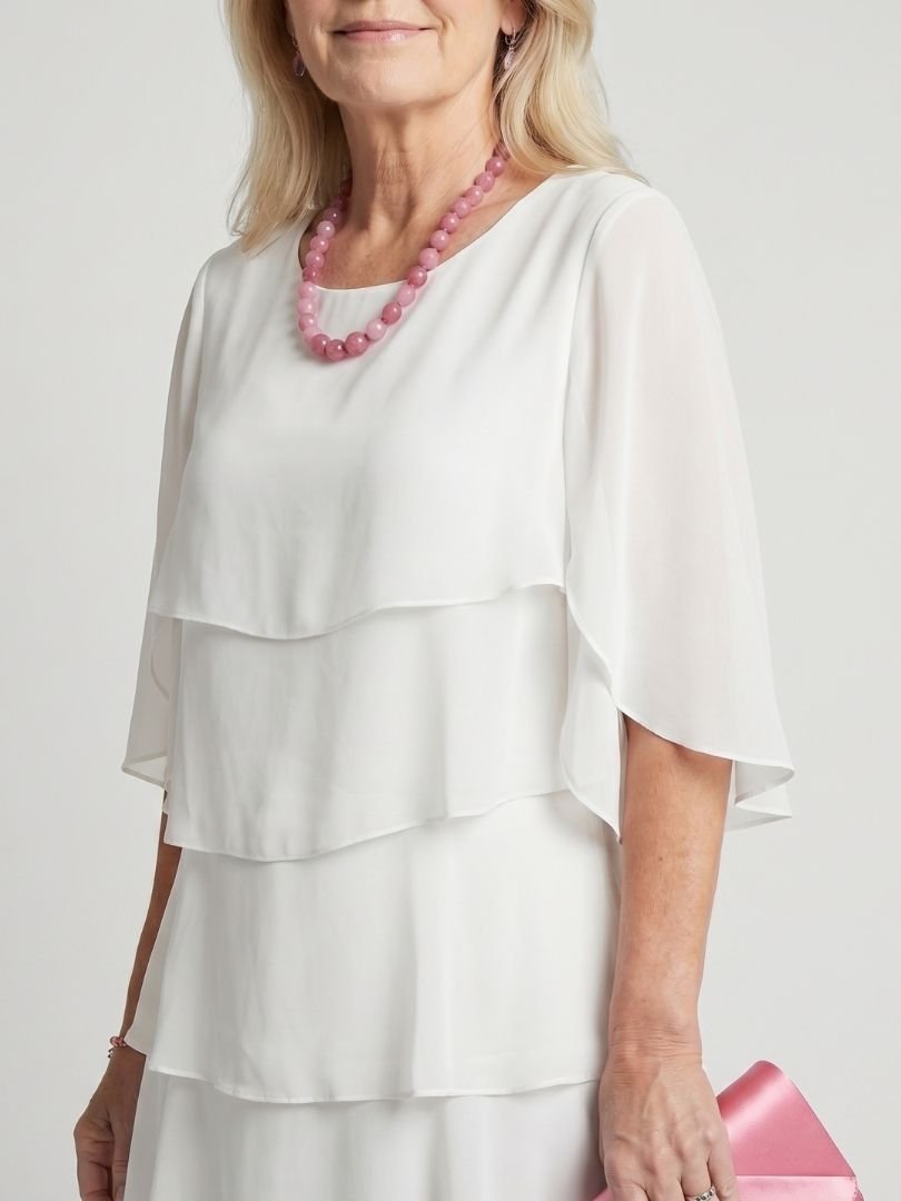 Women's Layered Tier Midi Dress with Short Sleeves View 13