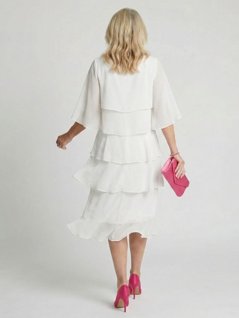Women's Layered Tier Midi Dress with Short Sleeves View 14