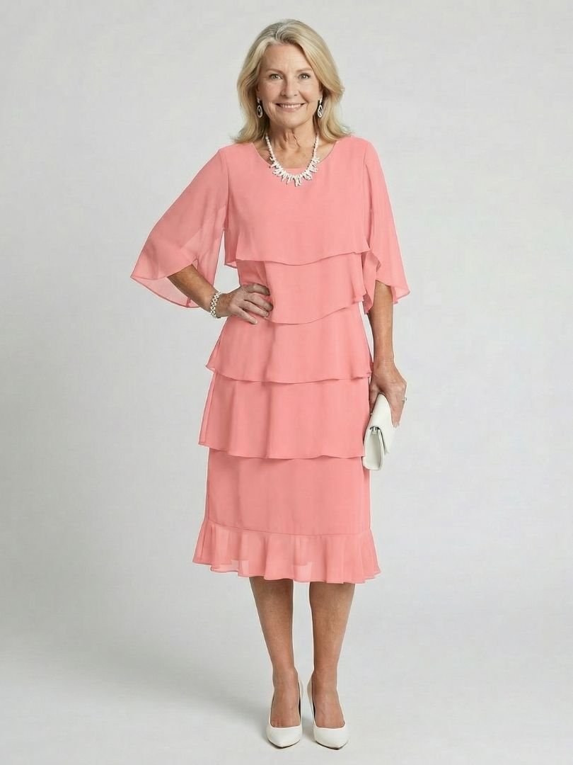 Women's Layered Tier Midi Dress with Short Sleeves View 16