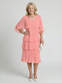 Women's Layered Tier Midi Dress with Short Sleeves View 16