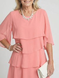 Women's Layered Tier Midi Dress with Short Sleeves View 17