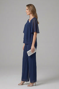 Women's Layered Top and Trousers Set with Straight Leg Back