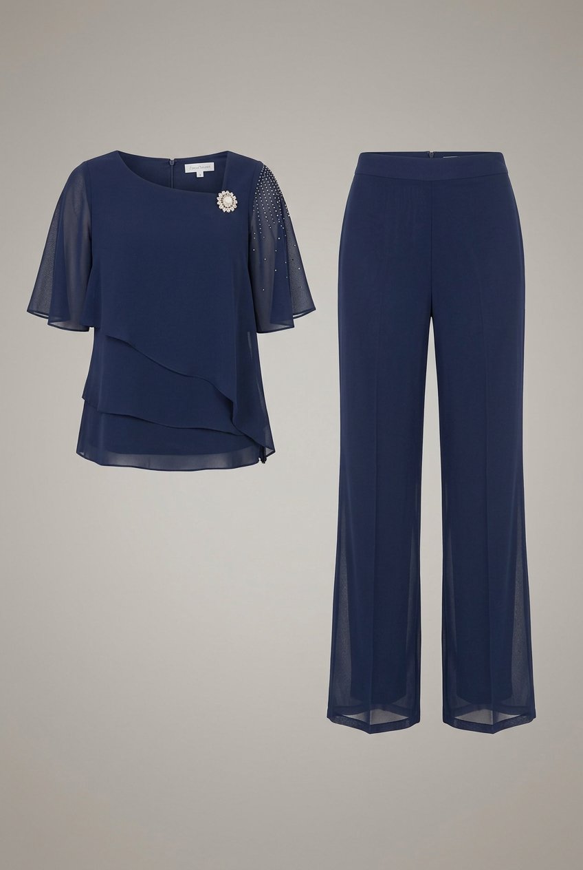 Women's Layered Top and Trousers Set with Straight Leg Hero