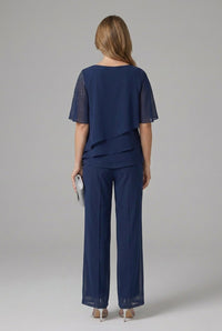 Women's Layered Top and Trousers Set with Straight Leg Side