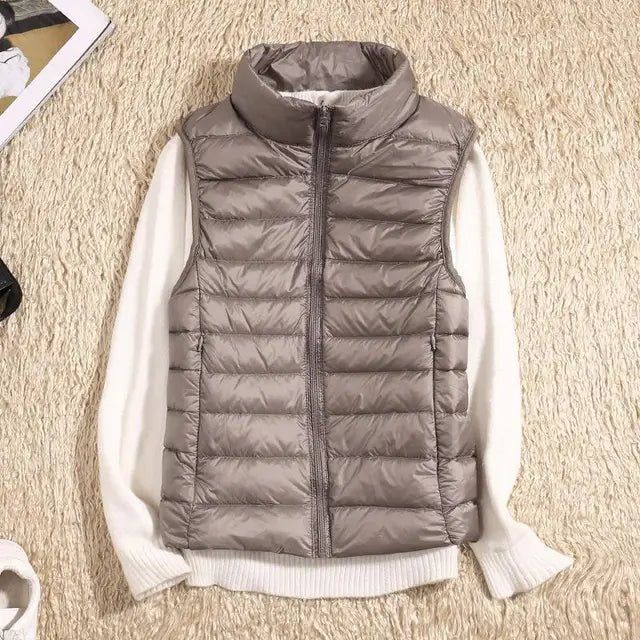 Women's Lightweight Down Vest with Packable Design Side