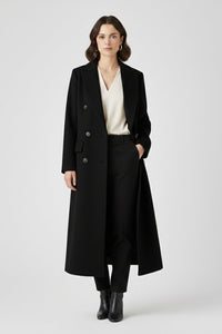 Women's Long Coat with Lapel Collar and Button Front Angle