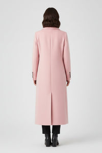 Women's Long Coat with Lapel Collar and Button Front Back