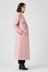 Women's Long Coat with Lapel Collar and Button Front Detail