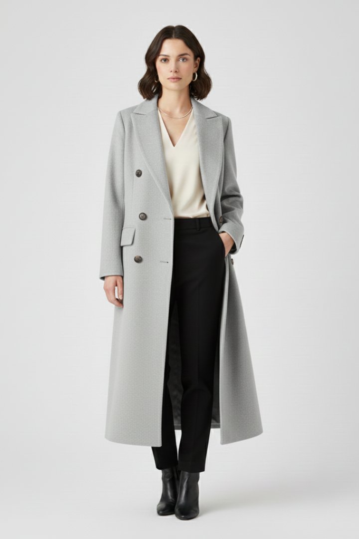 Women's Long Coat with Lapel Collar and Button Front Lifestyle