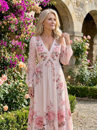Women's Long Sleeve Natural Flow Floral Midi Dress Lifestyle