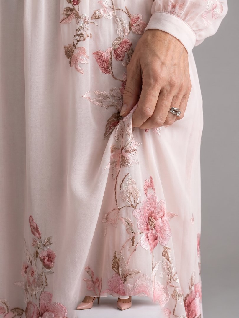 Women's Long Sleeve Natural Flow Floral Midi Dress Side