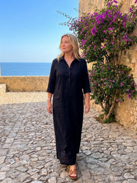 Women's Long Sleeve Relaxed Silhouette Maxi Dress with Collar Alternate