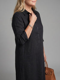 Women's Long Sleeve Relaxed Silhouette Maxi Dress with Collar Full