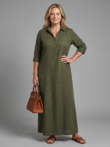 Women's Long Sleeve Relaxed Silhouette Maxi Dress with Collar