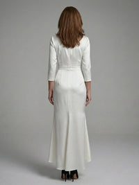 Women's Long Sleeve Wrap Midi Dress with High Low Hem Front