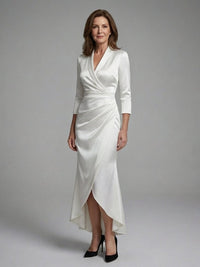 Women's Long Sleeve Wrap Midi Dress with High Low Hem Hero