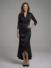 Women's Long Sleeve Wrap Midi Dress with High Low Hem Side