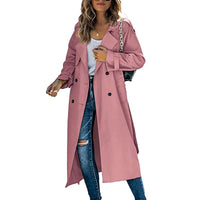 Women's Long Trench Coat | Classic Double-Breasted Style Front