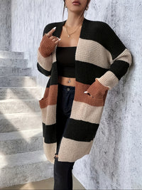 Women's Longline Cardigan | Colour Block Stripe Knit Front