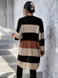 Women's Longline Cardigan | Colour Block Stripe Knit Side