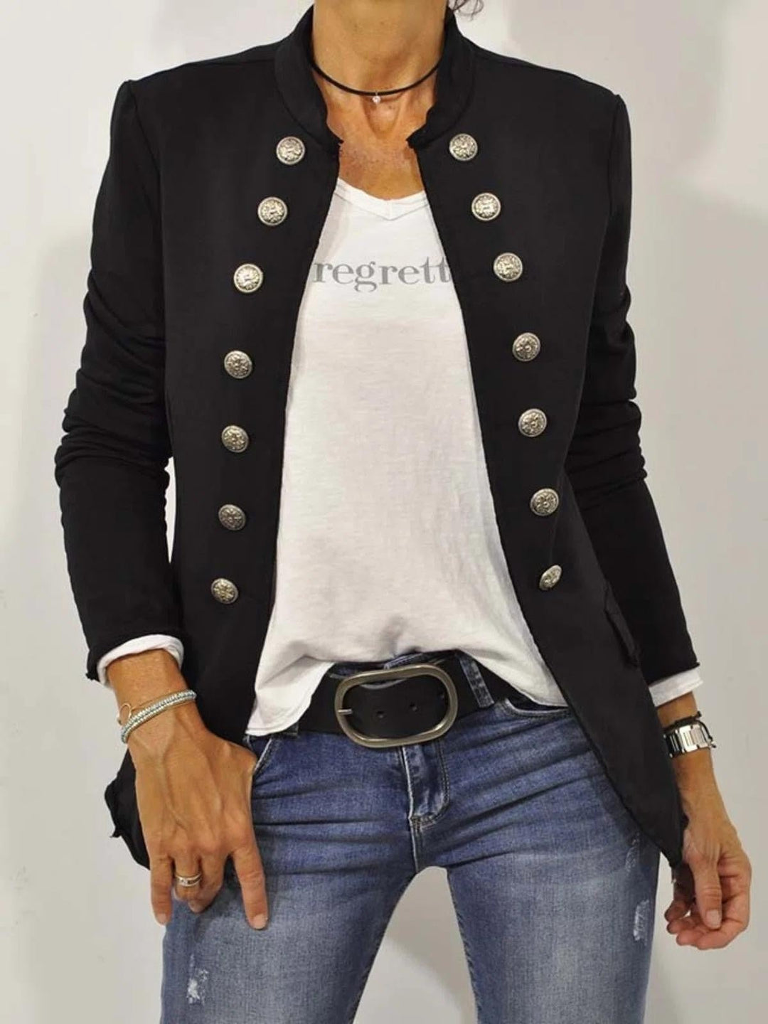 Women's Military Blazer with Double-Breasted Button Front Hero