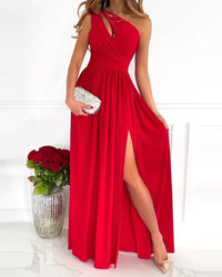Women's One-Shoulder Maxi Dress | Wedding Guest with Thigh Split Back