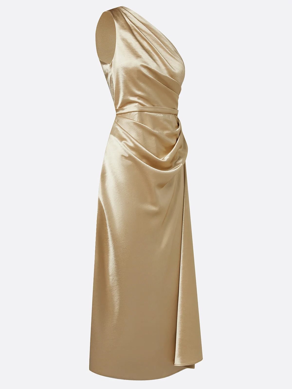 Women's One-Shoulder Midi Dress | Wedding Guest with Ruched Waist Alternate