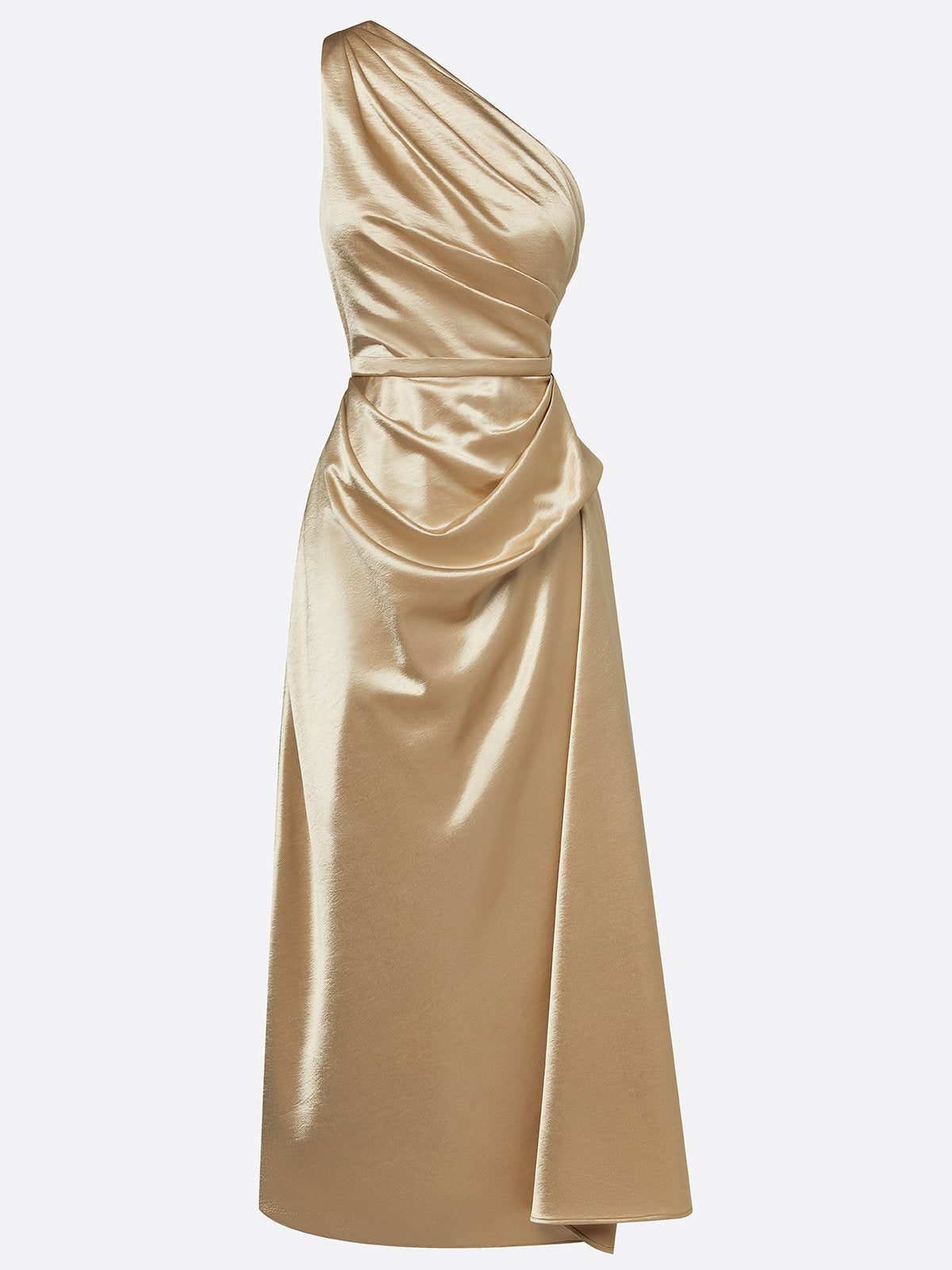 Women's One-Shoulder Midi Dress | Wedding Guest with Ruched Waist Angle