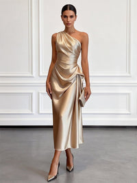 Women's One-Shoulder Midi Dress | Wedding Guest with Ruched Waist Hero