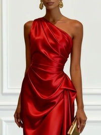Women's One-Shoulder Midi Dress | Wedding Guest with Ruched Waist View 14