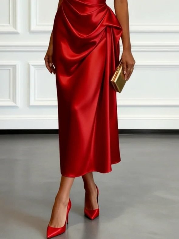 Women's One-Shoulder Midi Dress | Wedding Guest with Ruched Waist View 15