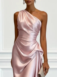 Women's One-Shoulder Midi Dress | Wedding Guest with Ruched Waist View 16